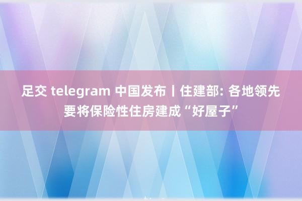 足交 telegram 中国发布丨住建部: 各地领先要将保险性住房建成“好屋子”